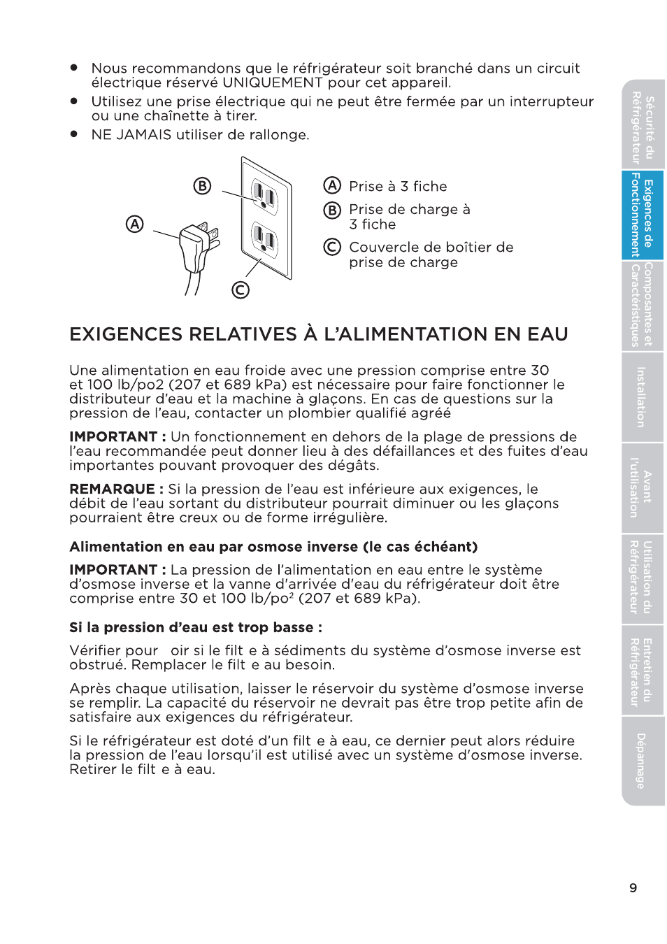 Exigences relatives à l’alimentation en eau | MIDEA 26.3 Cu. Ft. Side-by-Side User Manual | Page 48 / 121