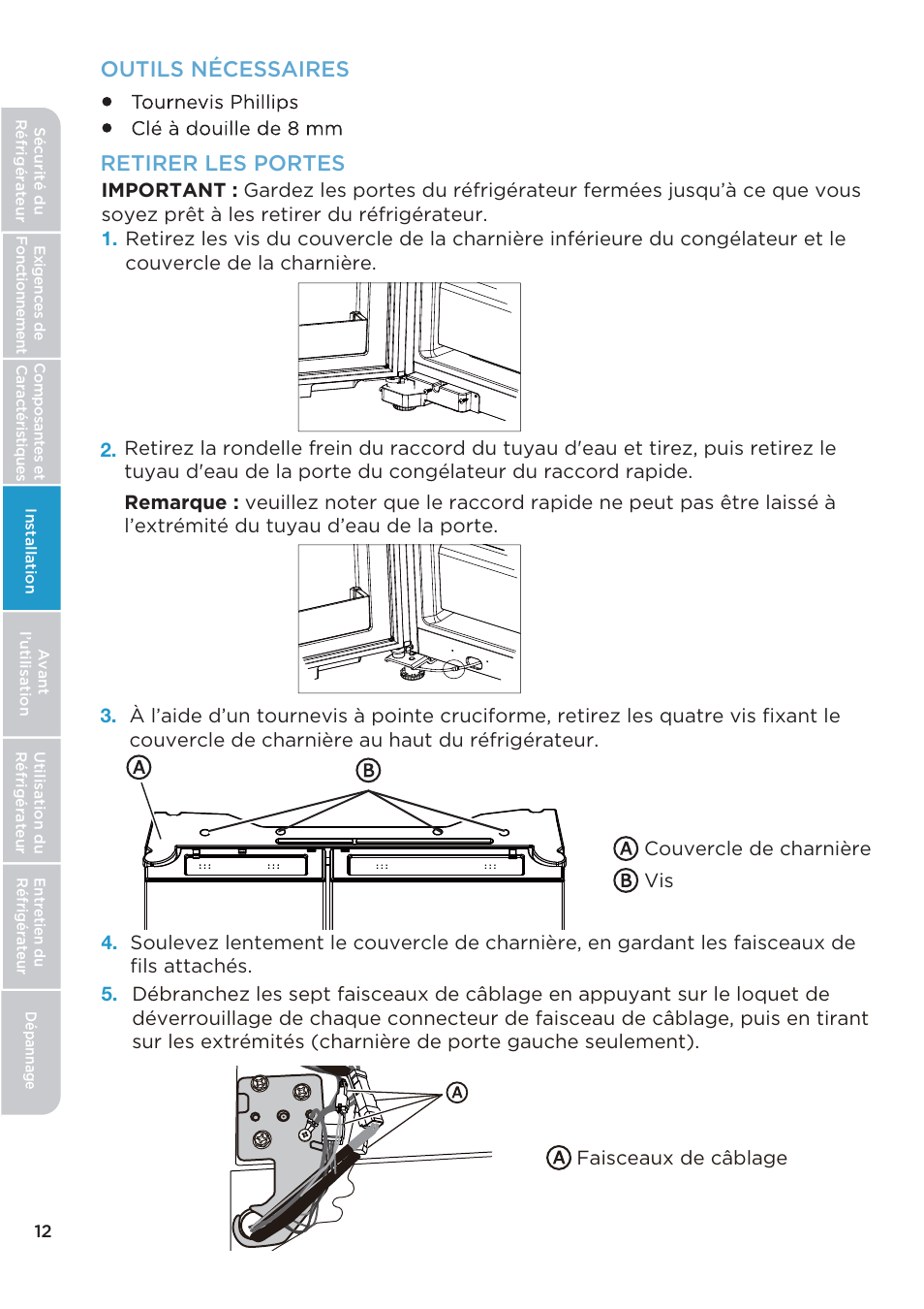 Outils nécessaires retirer les portes | MIDEA 26.3 Cu. Ft. Side-by-Side User Manual | Page 51 / 121