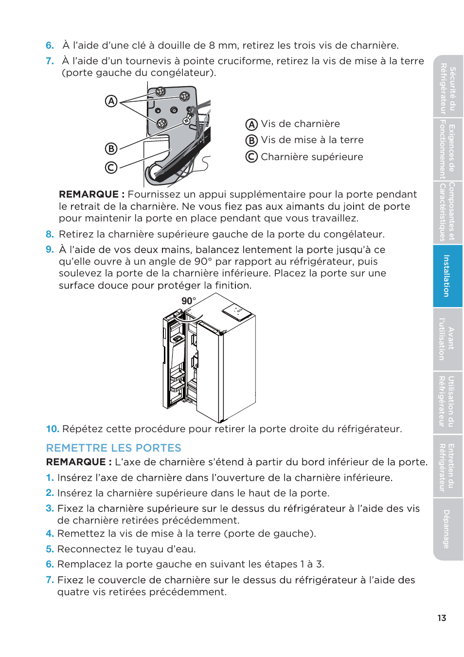 Remettre les portes | MIDEA 26.3 Cu. Ft. Side-by-Side User Manual | Page 52 / 121