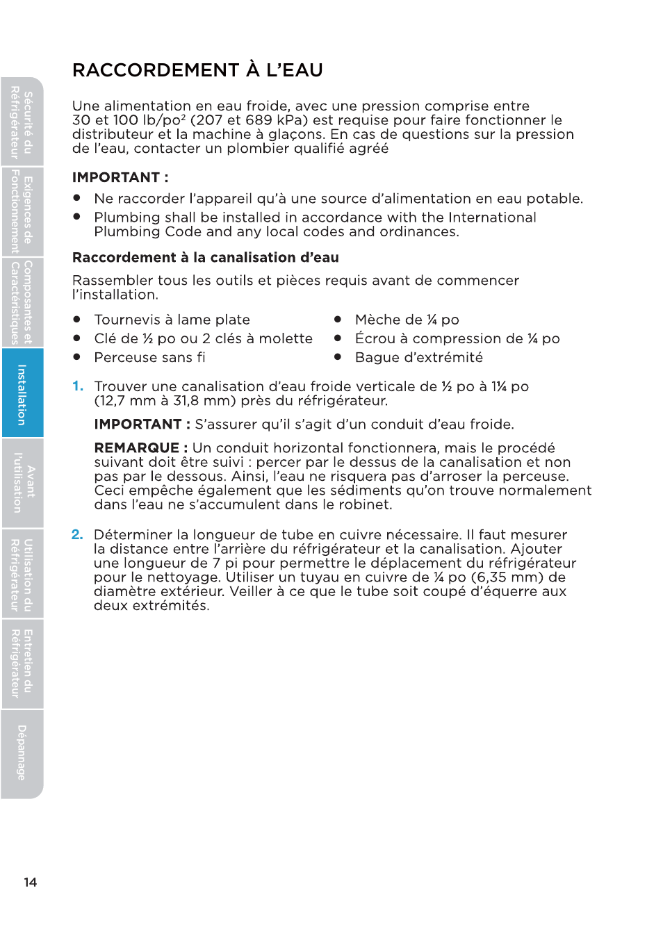 Raccordement à l’eau | MIDEA 26.3 Cu. Ft. Side-by-Side User Manual | Page 53 / 121