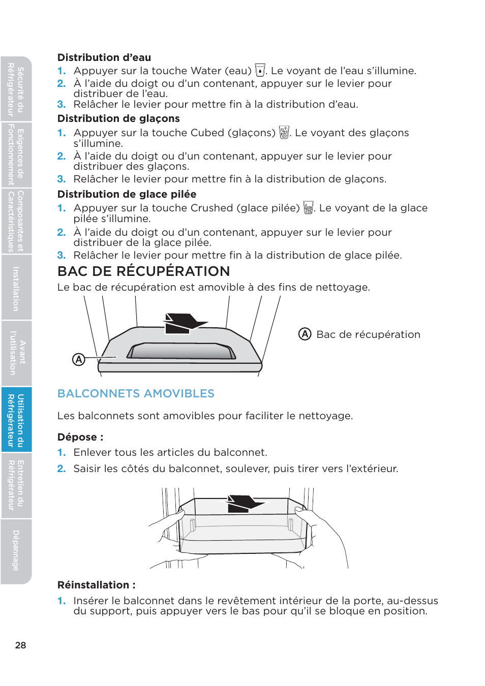 Bac de récupération | MIDEA 26.3 Cu. Ft. Side-by-Side User Manual | Page 67 / 121