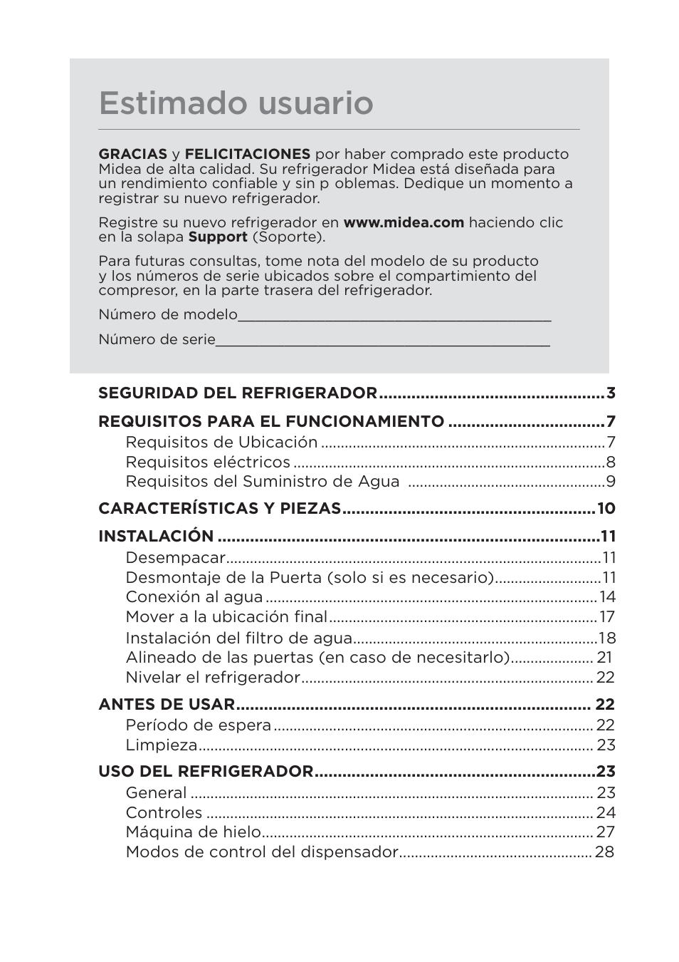 Estimado usuario | MIDEA 26.3 Cu. Ft. Side-by-Side User Manual | Page 81 / 121