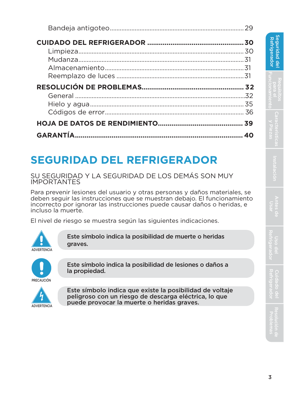 Seguridad del refrigerador | MIDEA 26.3 Cu. Ft. Side-by-Side User Manual | Page 82 / 121