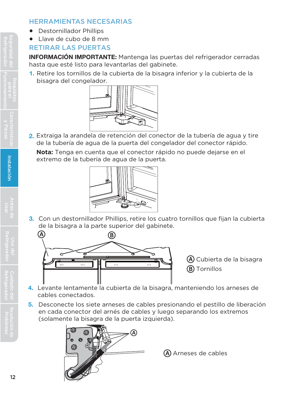 Herramientas necesarias, Retirar las puertas | MIDEA 26.3 Cu. Ft. Side-by-Side User Manual | Page 91 / 121