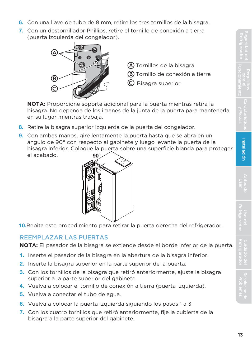 Reemplazar las puertas | MIDEA 26.3 Cu. Ft. Side-by-Side User Manual | Page 92 / 121