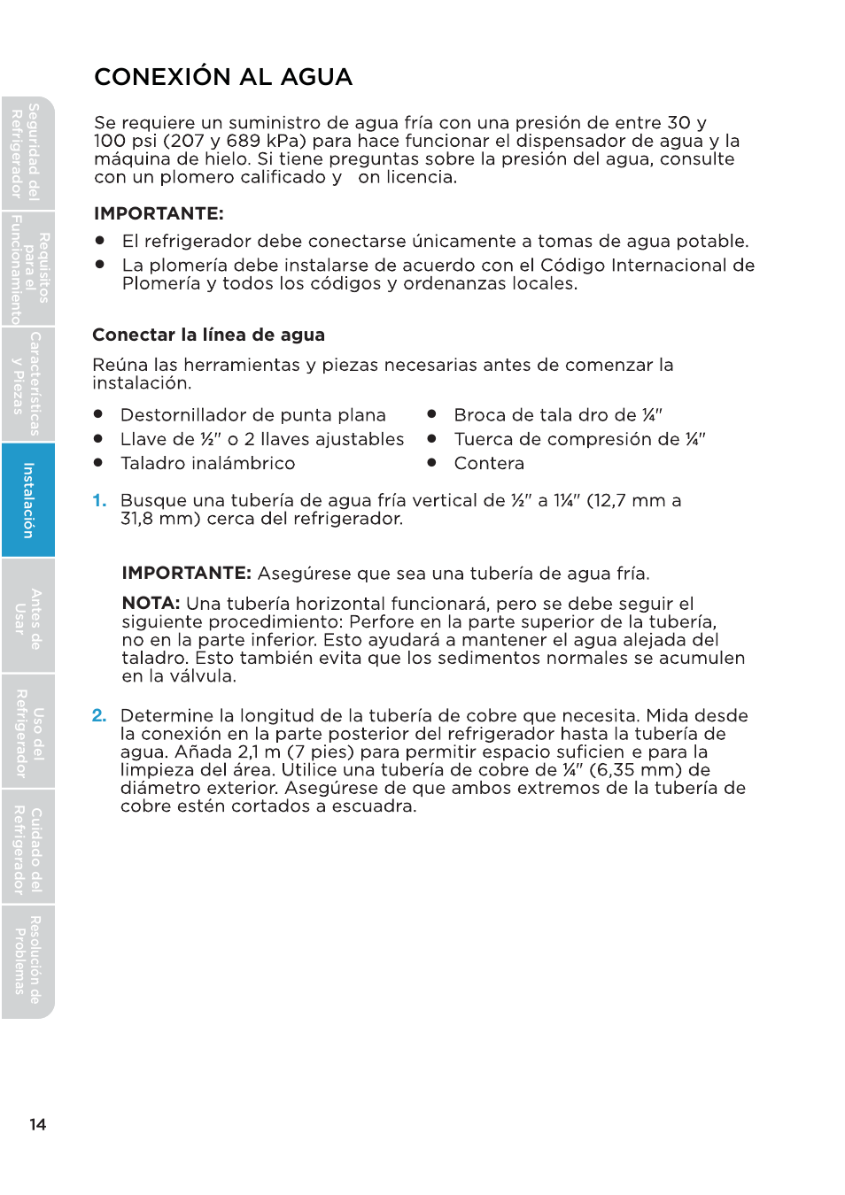 Conexión al agua | MIDEA 26.3 Cu. Ft. Side-by-Side User Manual | Page 93 / 121