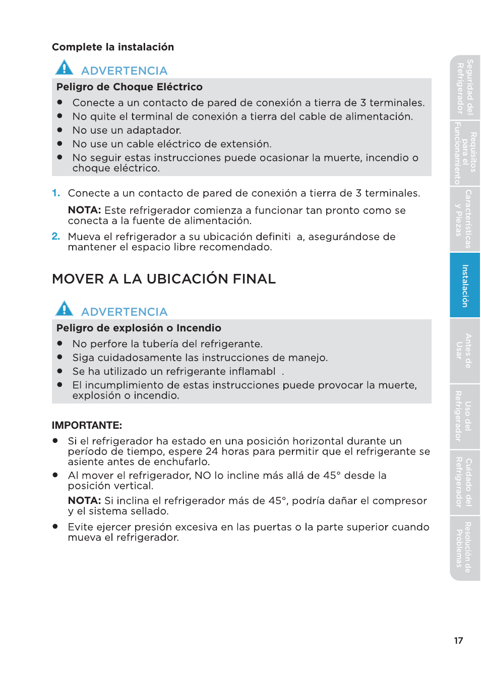 Mover a la ubicación final | MIDEA 26.3 Cu. Ft. Side-by-Side User Manual | Page 96 / 121