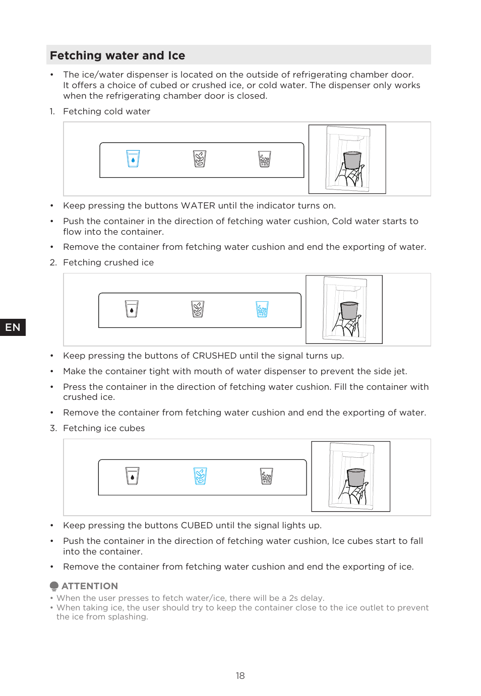 Fetching water and ice | MIDEA 29.3 cu. ft. French Door Bottom Freezer User Manual | Page 18 / 88