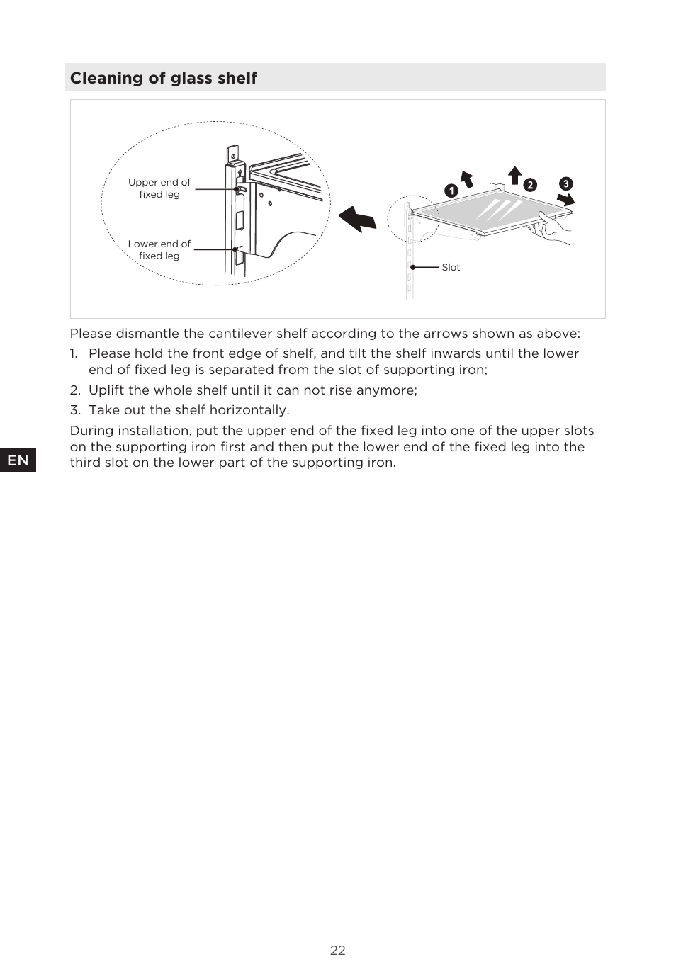 Cleaning of glass shelf | MIDEA 29.3 cu. ft. French Door Bottom Freezer User Manual | Page 22 / 88