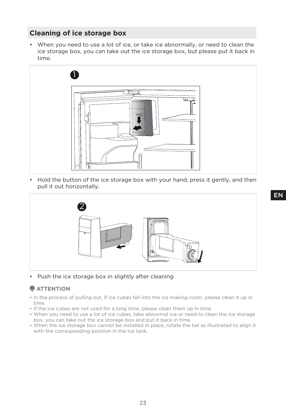 Cleaning of ice storage box | MIDEA 29.3 cu. ft. French Door Bottom Freezer User Manual | Page 23 / 88