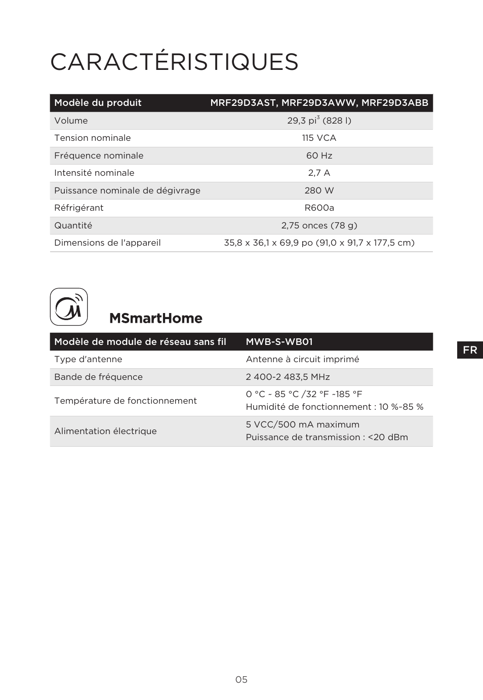 Caractéristiques | MIDEA 29.3 cu. ft. French Door Bottom Freezer User Manual | Page 34 / 88