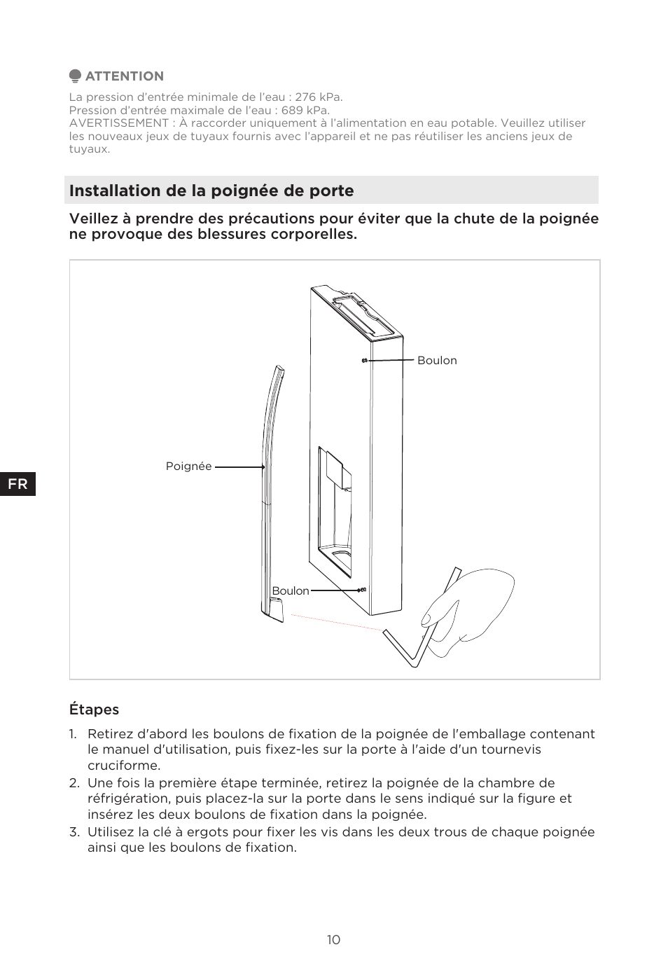 Installation de la poignée de porte | MIDEA 29.3 cu. ft. French Door Bottom Freezer User Manual | Page 39 / 88