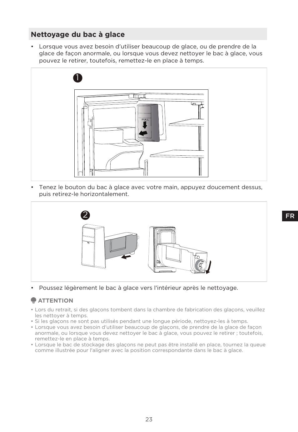 Nettoyage du bac à glace | MIDEA 29.3 cu. ft. French Door Bottom Freezer User Manual | Page 52 / 88