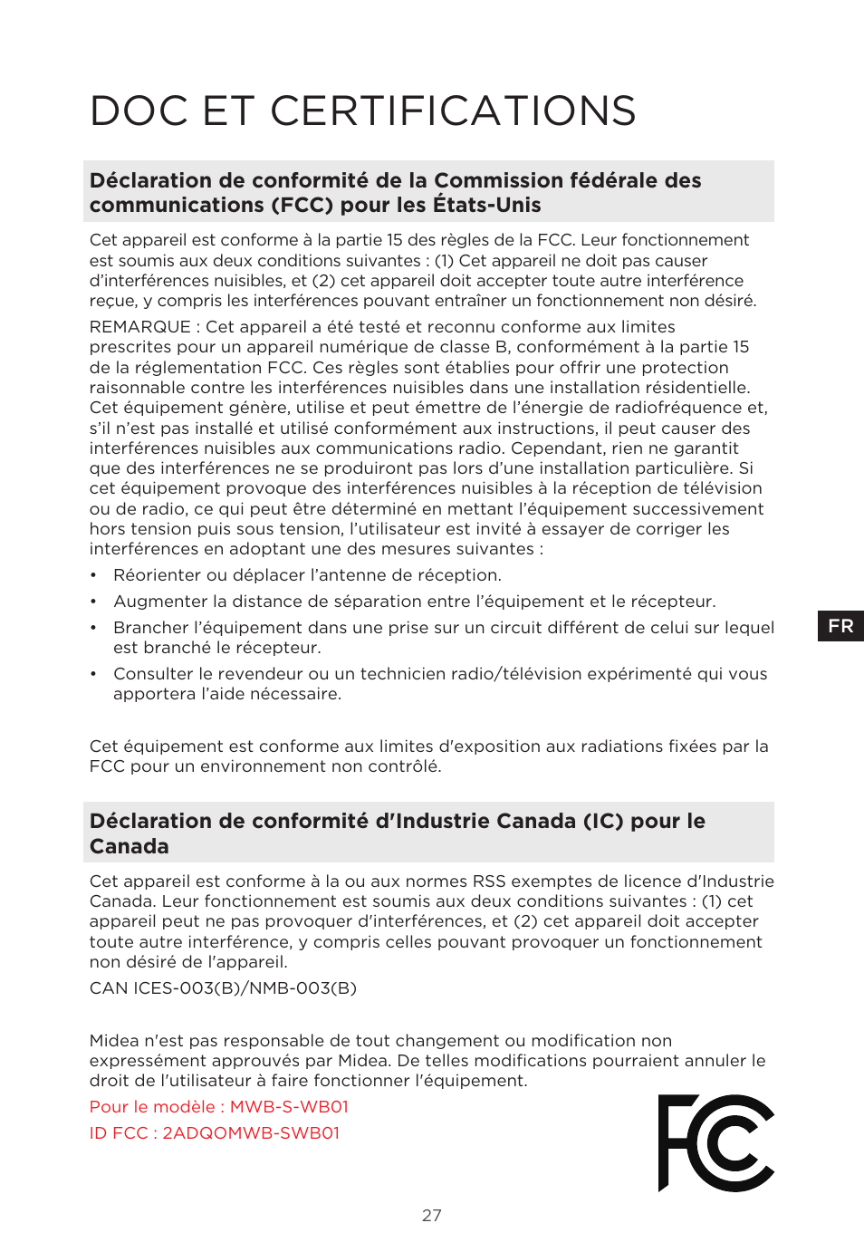 Doc et certifications | MIDEA 29.3 cu. ft. French Door Bottom Freezer User Manual | Page 56 / 88