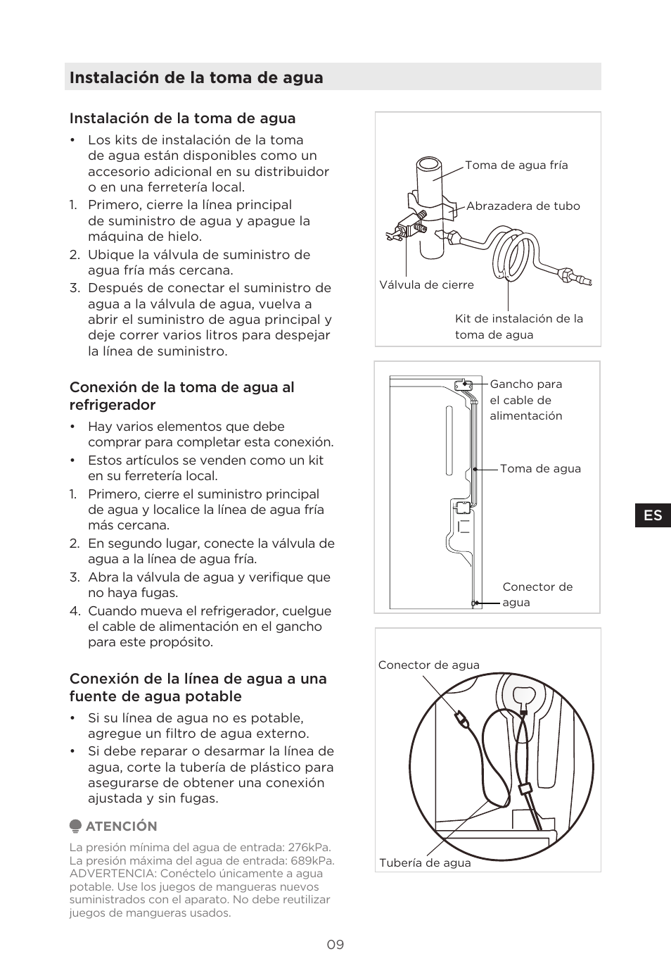 Instalación de la toma de agua | MIDEA 29.3 cu. ft. French Door Bottom Freezer User Manual | Page 67 / 88