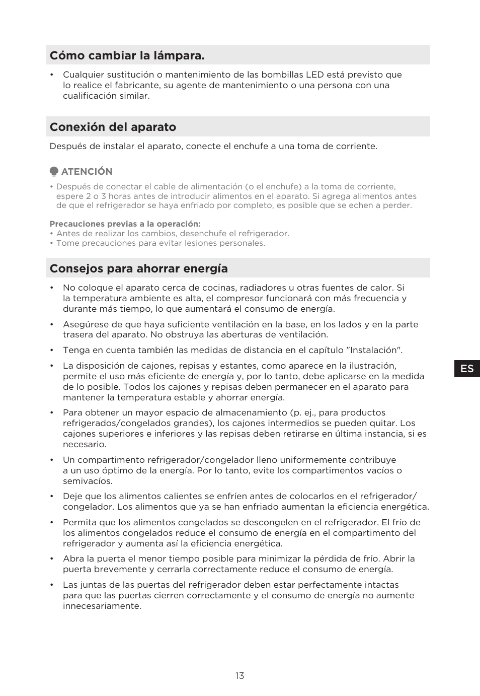 Cómo cambiar la lámpara, Conexión del aparato, Consejos para ahorrar energía | MIDEA 29.3 cu. ft. French Door Bottom Freezer User Manual | Page 71 / 88