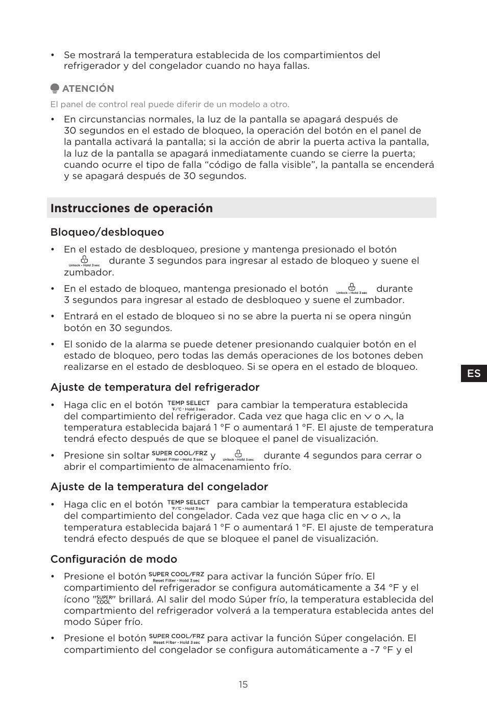 Instrucciones de operación | MIDEA 29.3 cu. ft. French Door Bottom Freezer User Manual | Page 73 / 88