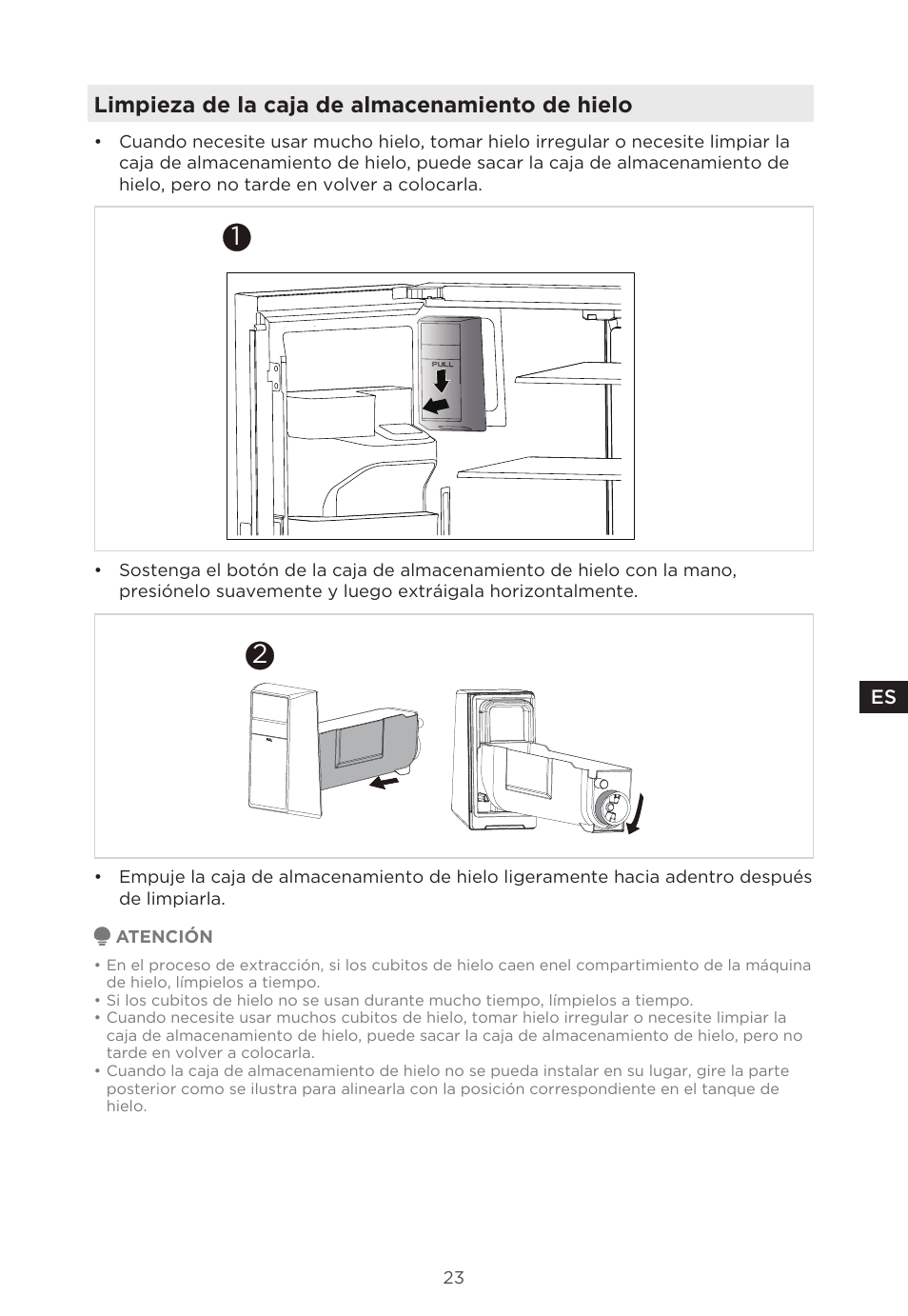 Limpieza de la caja de almacenamiento de hielo | MIDEA 29.3 cu. ft. French Door Bottom Freezer User Manual | Page 81 / 88