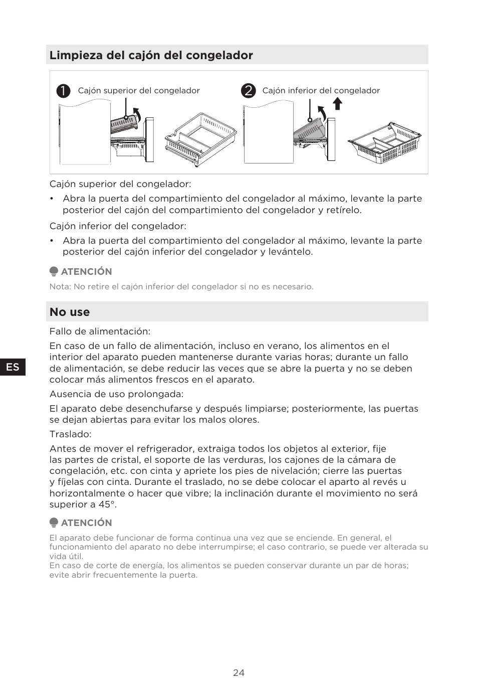 Limpieza del cajón del congelador, No use | MIDEA 29.3 cu. ft. French Door Bottom Freezer User Manual | Page 82 / 88