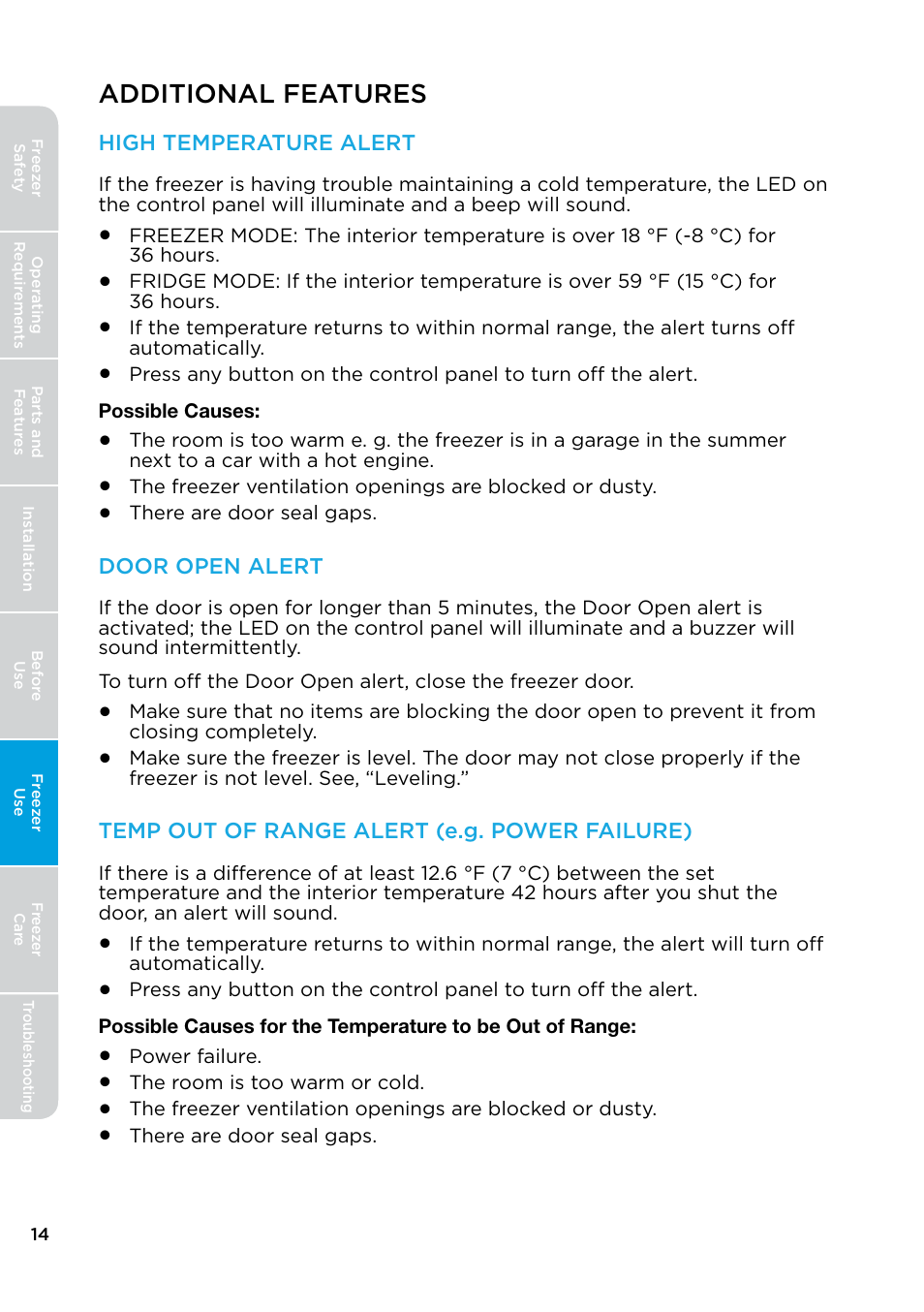 Additional features | MIDEA 17.0 Cu. Ft. Upright Convertible User Manual | Page 14 / 72