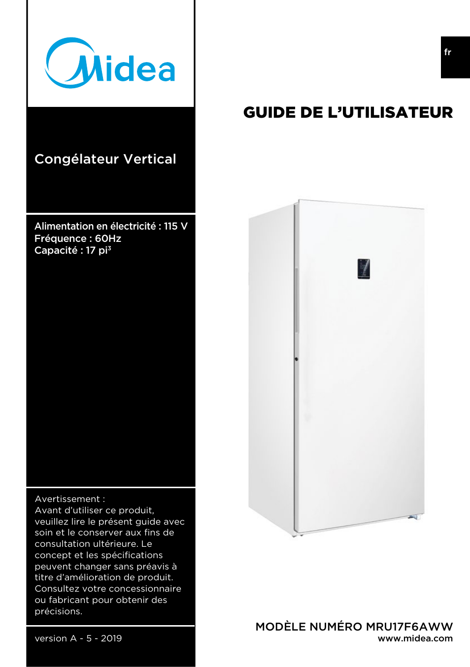 Guide de l’utilisateur, Congélateur vertical | MIDEA 17.0 Cu. Ft. Upright Convertible User Manual | Page 23 / 72