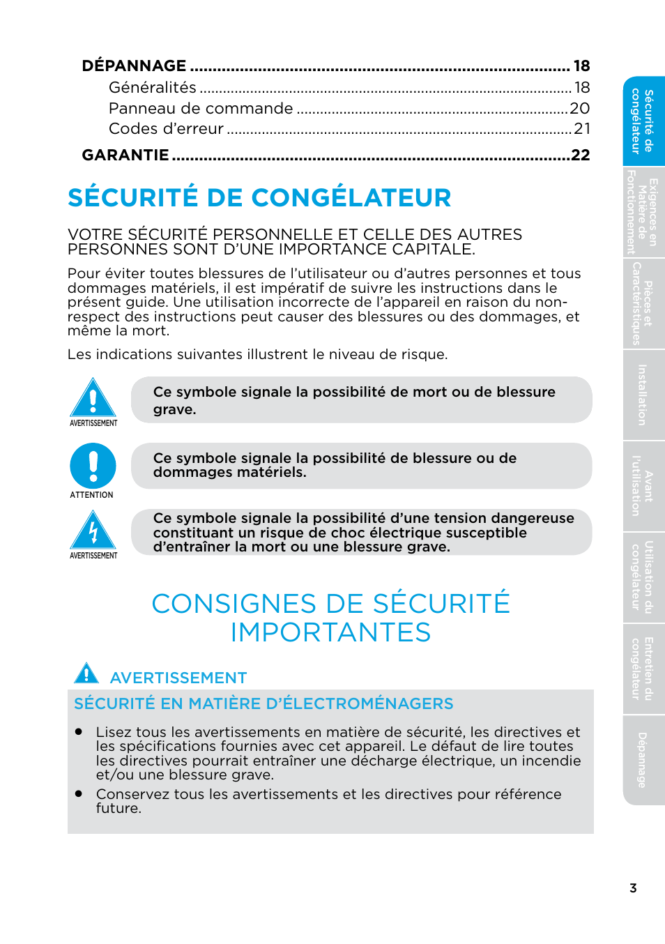 Sécurité de congélateur, Consignes de sécurité importantes | MIDEA 17.0 Cu. Ft. Upright Convertible User Manual | Page 25 / 72