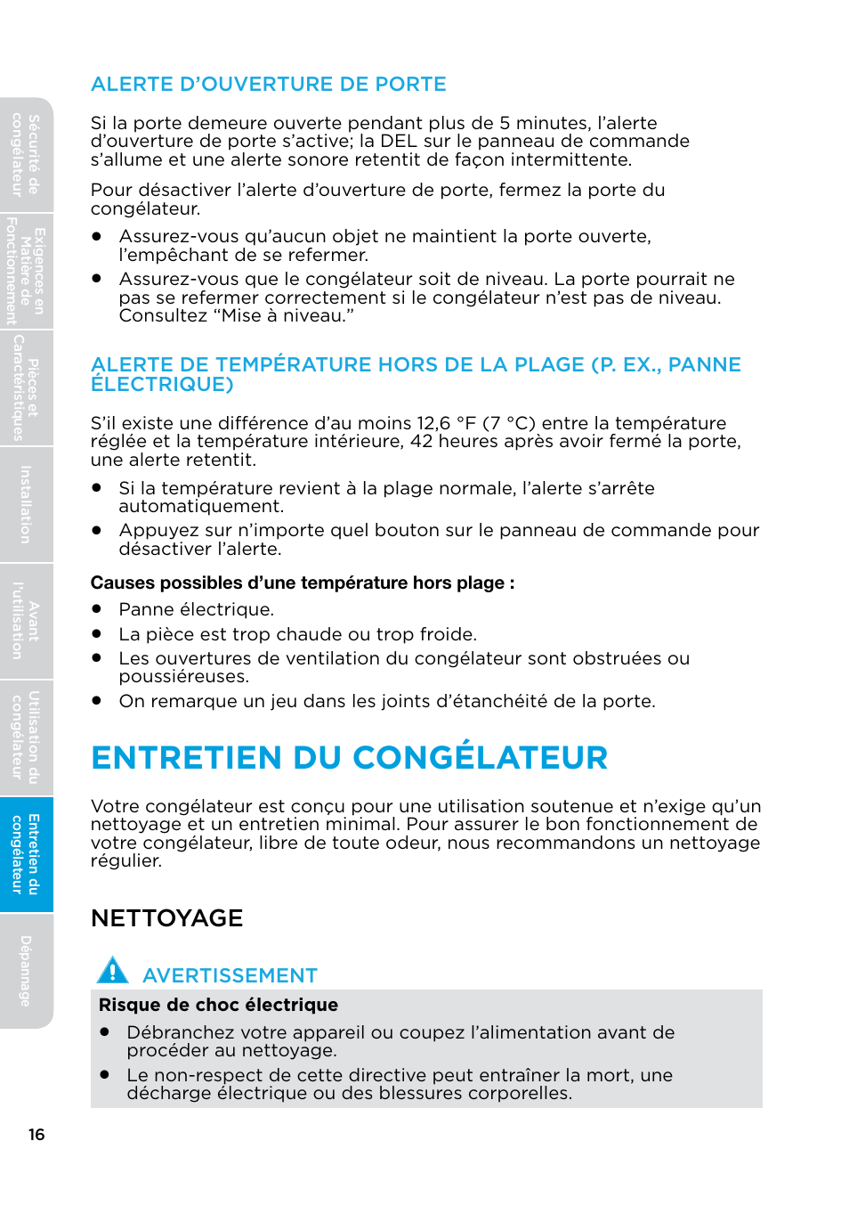 Entretien du congélateur, Nettoyage | MIDEA 17.0 Cu. Ft. Upright Convertible User Manual | Page 38 / 72