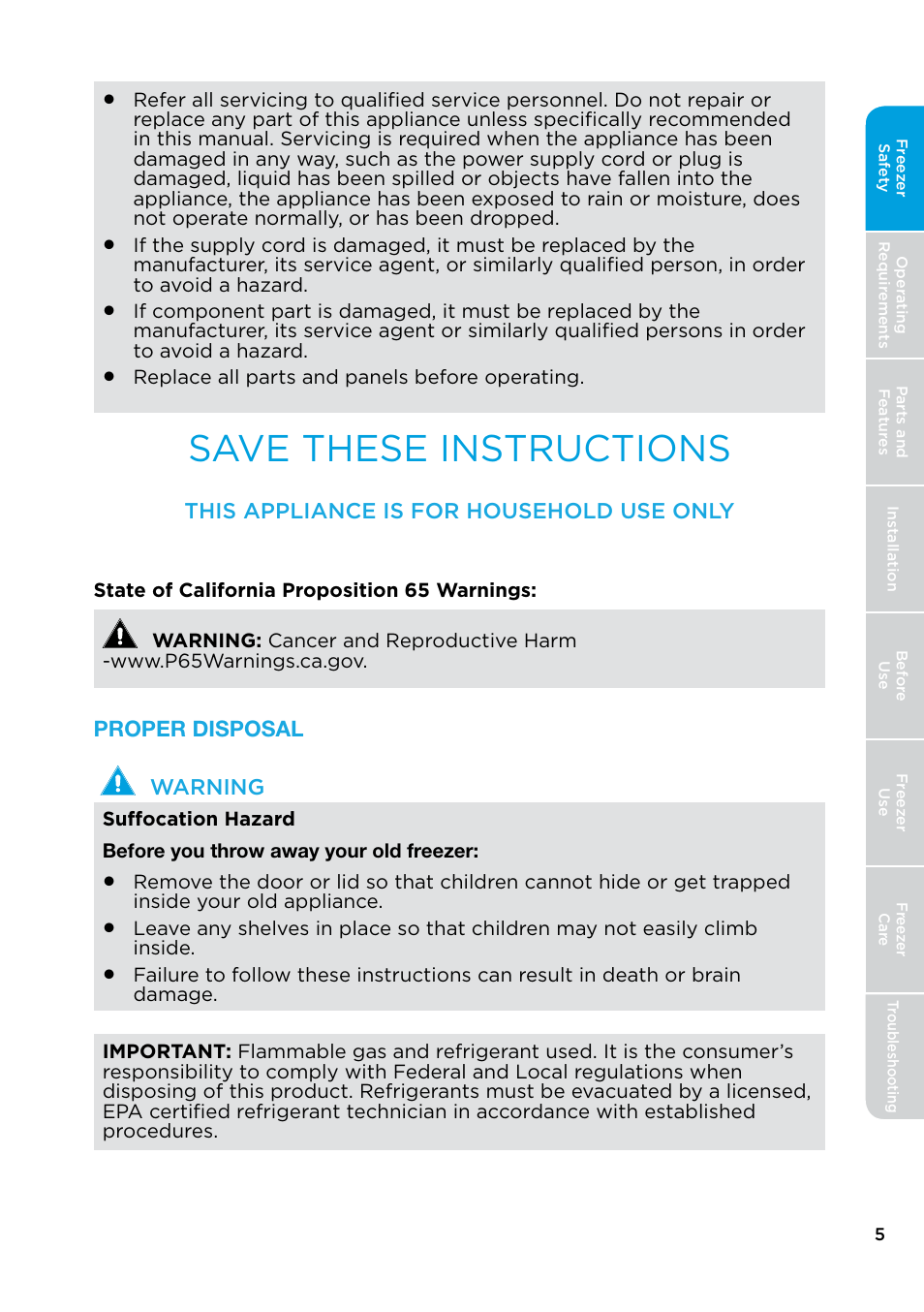 Save these instructions | MIDEA 17.0 Cu. Ft. Upright Convertible User Manual | Page 5 / 72