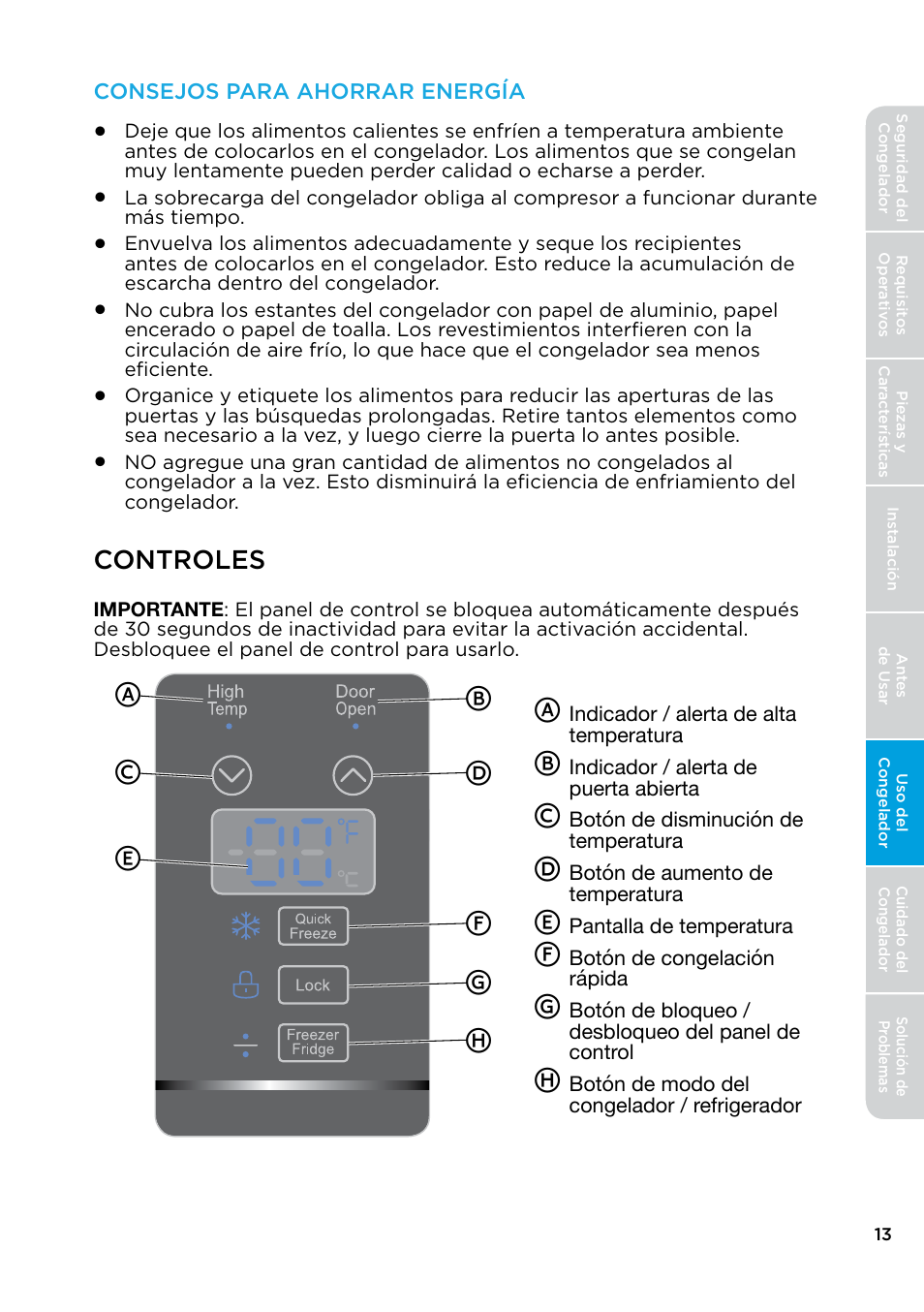 Controles | MIDEA 17.0 Cu. Ft. Upright Convertible User Manual | Page 59 / 72