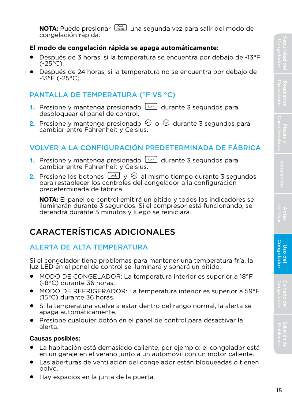 Características adicionales | MIDEA 17.0 Cu. Ft. Upright Convertible User Manual | Page 61 / 72