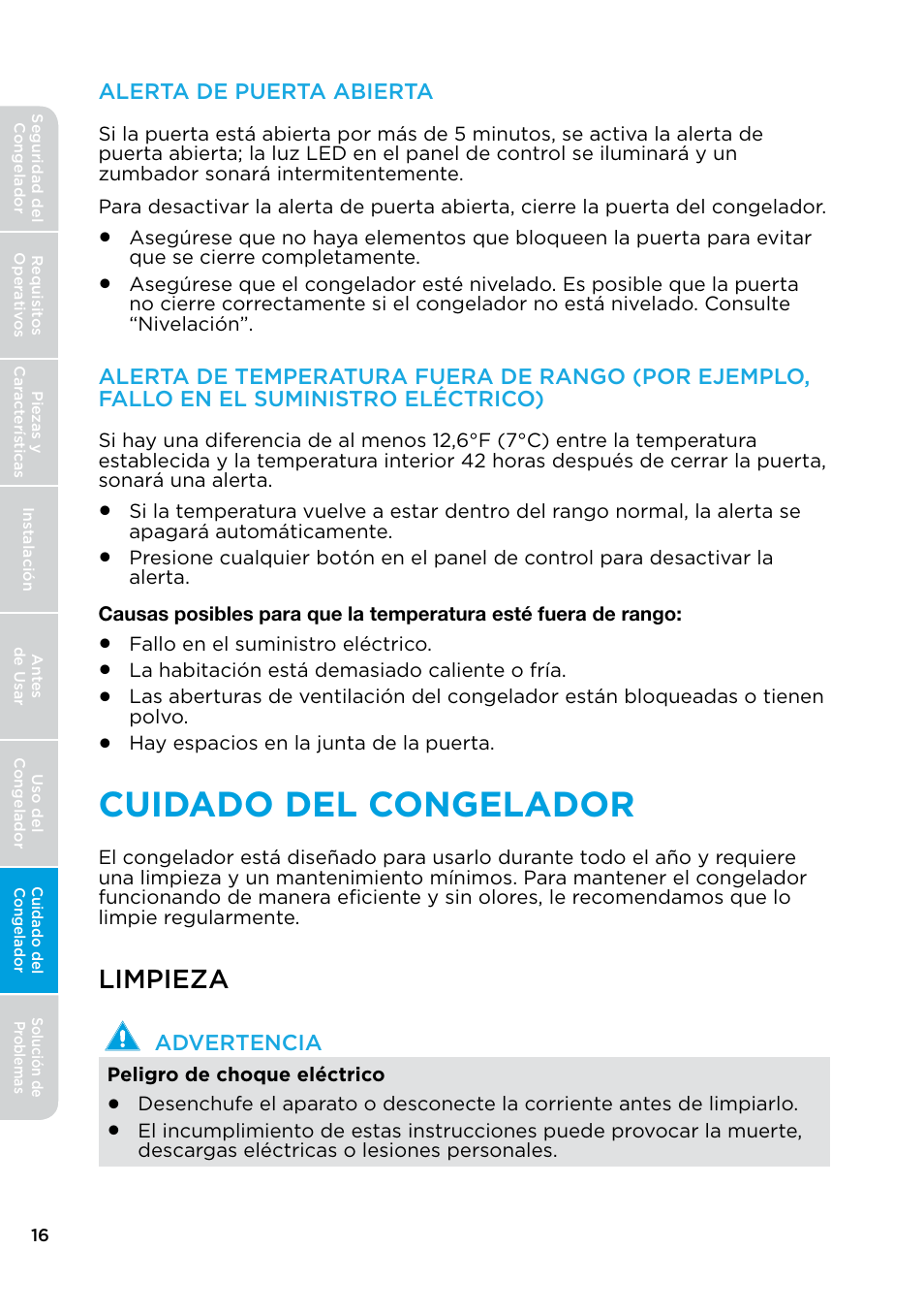 Cuidado del congelador, Limpieza | MIDEA 17.0 Cu. Ft. Upright Convertible User Manual | Page 62 / 72