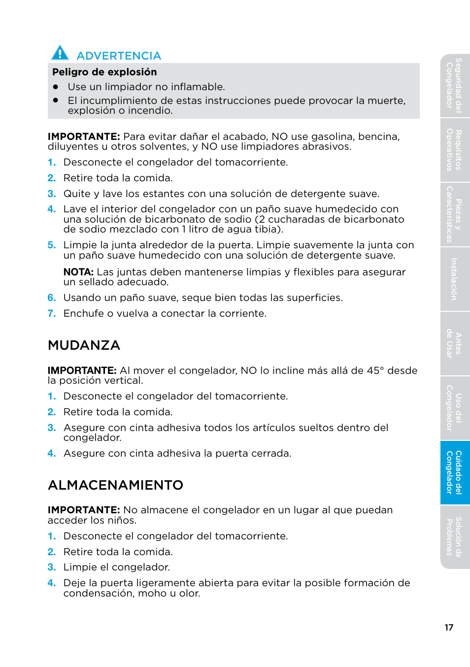 Mudanza almacenamiento, Mudanza, Almacenamiento | MIDEA 17.0 Cu. Ft. Upright Convertible User Manual | Page 63 / 72