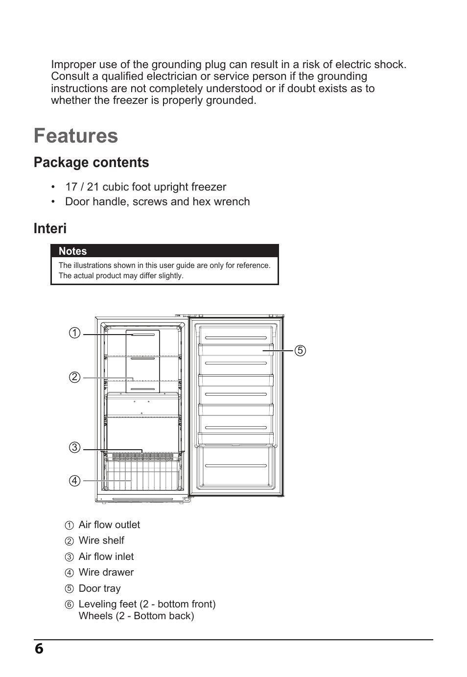 Features, Package contents, Interi | MIDEA 14 Cu. Ft. Convertible User Manual | Page 6 / 19