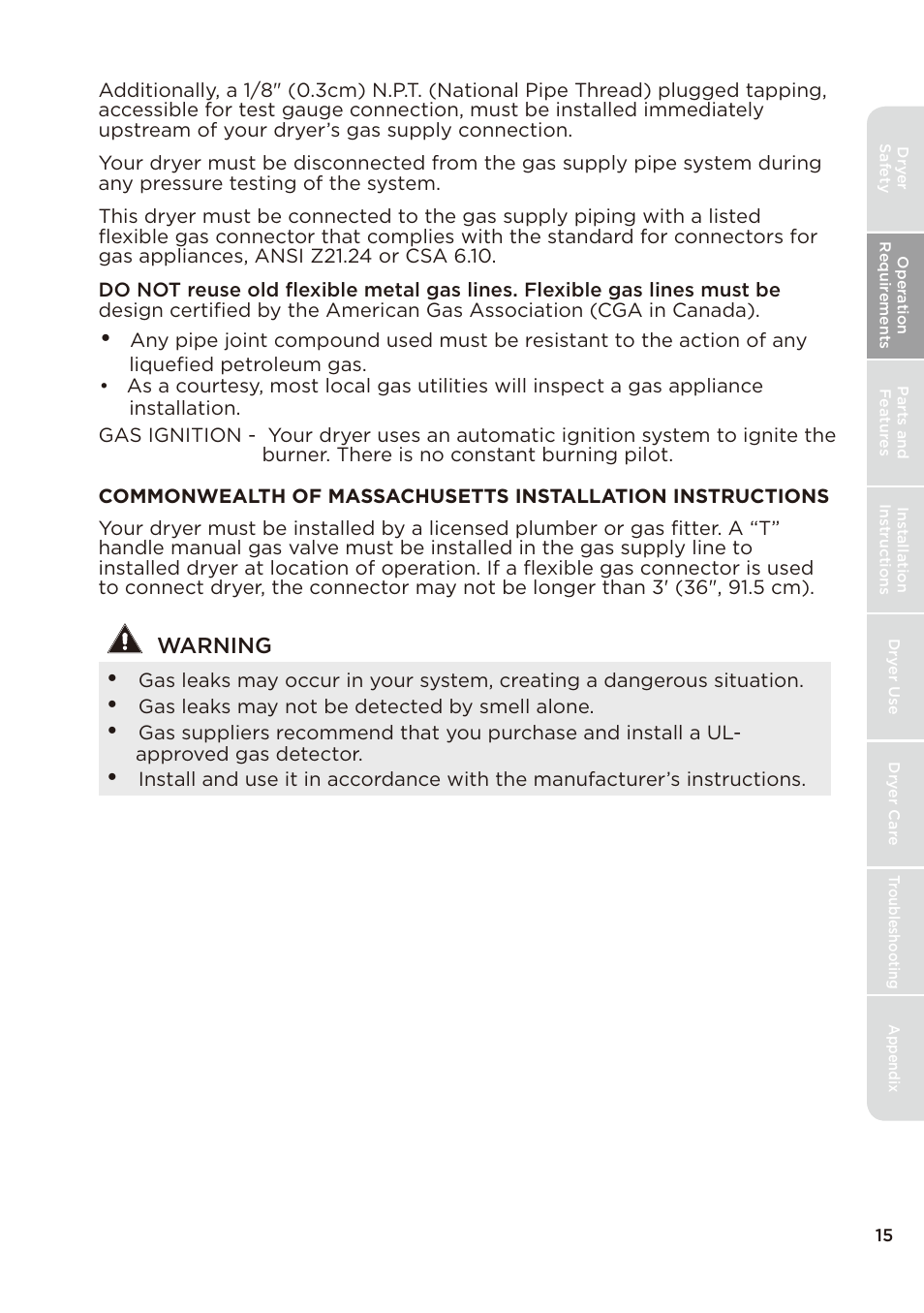 页 15, Warning | MIDEA Dryer MLE45N1BWW User Manual | Page 15 / 102