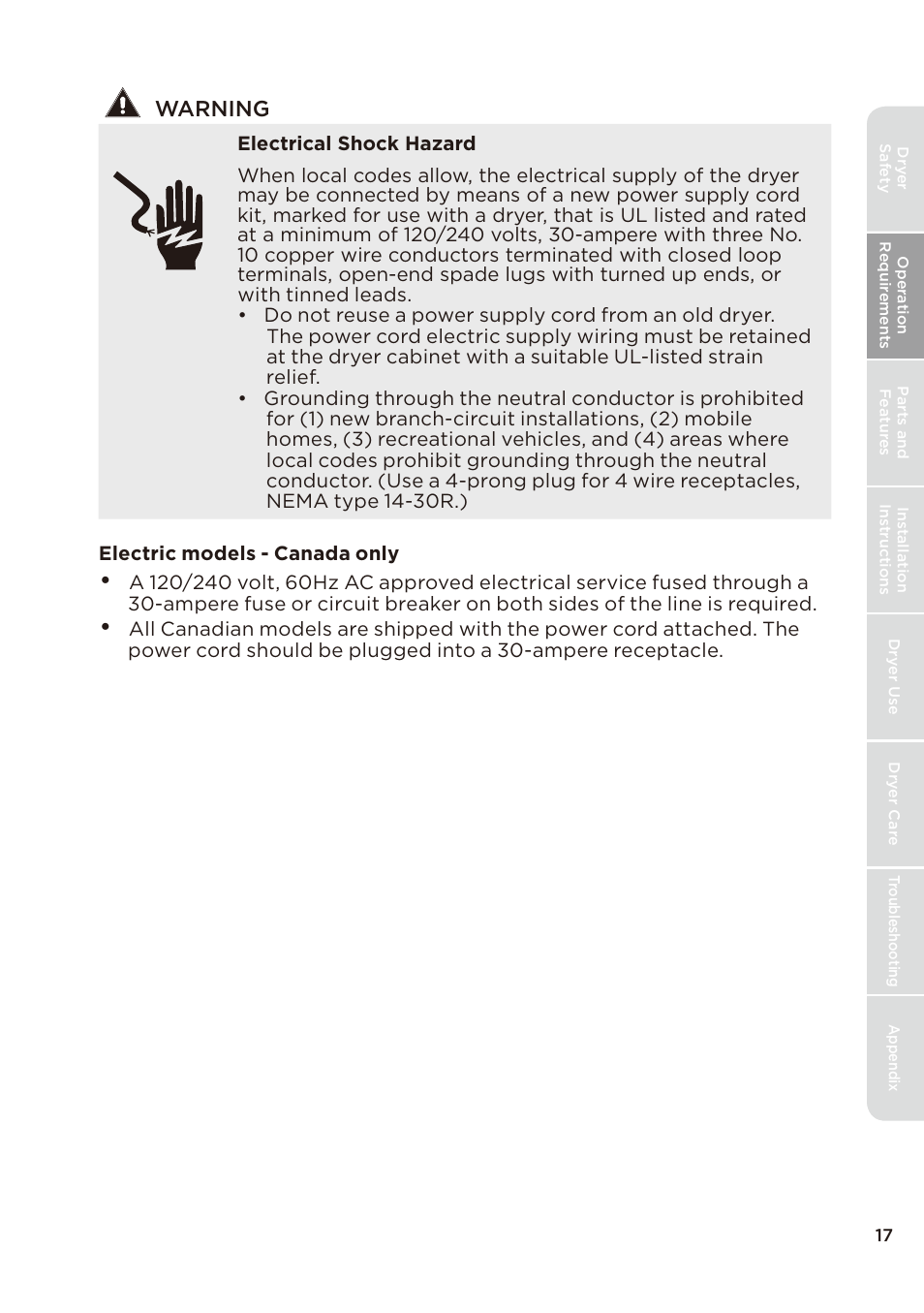 页 17, Warning | MIDEA Dryer MLE45N1BWW User Manual | Page 17 / 102