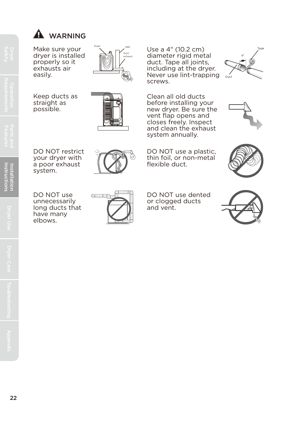 页 22, Warning, Make sure your | MIDEA Dryer MLE45N1BWW User Manual | Page 22 / 102