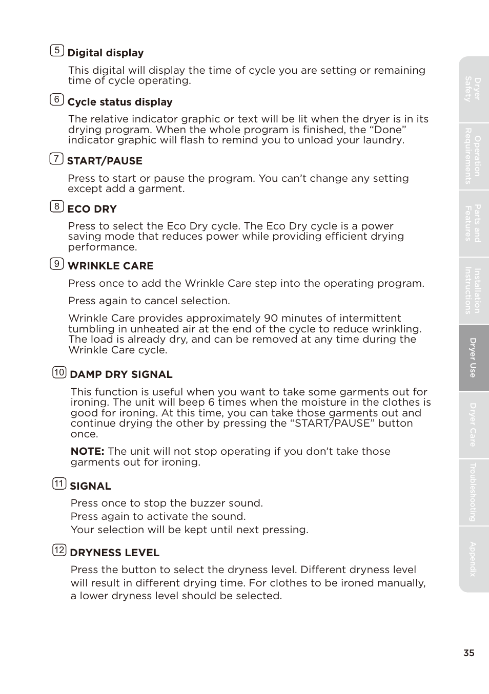 页 35 | MIDEA Dryer MLE45N1BWW User Manual | Page 35 / 102