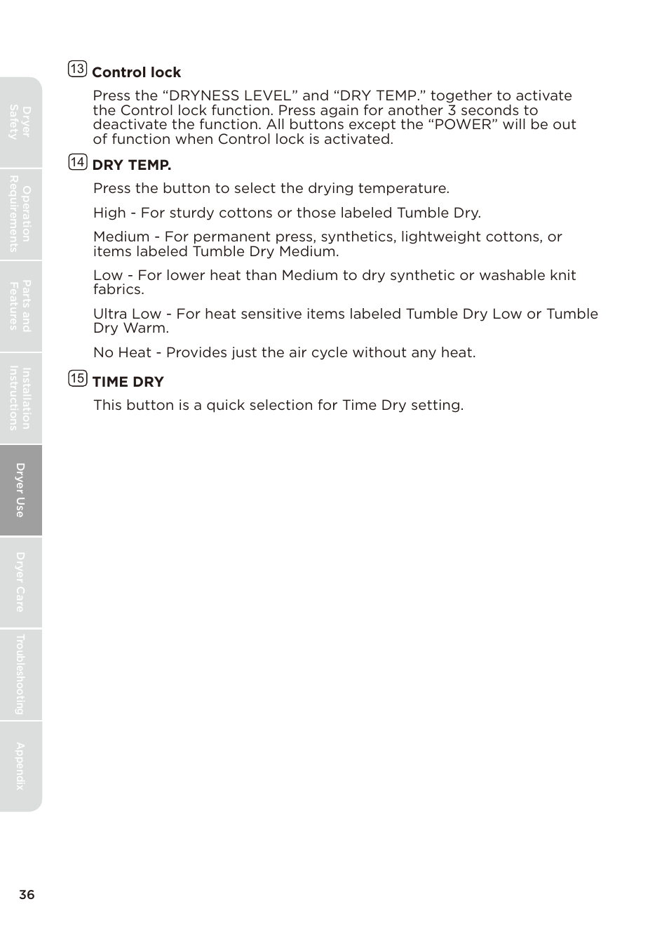 页 36 | MIDEA Dryer MLE45N1BWW User Manual | Page 36 / 102