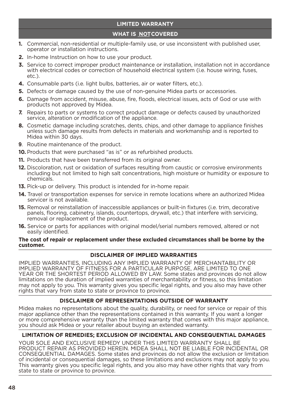 页 48 | MIDEA Dryer MLE45N1BWW User Manual | Page 48 / 102