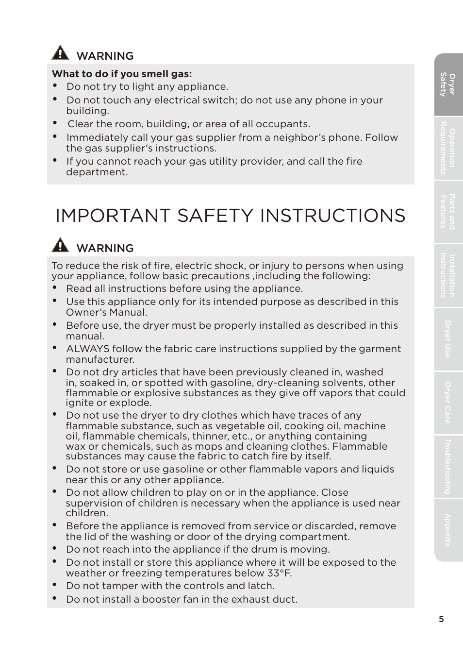 Important safety instructions | MIDEA Dryer MLE45N1BWW User Manual | Page 5 / 102