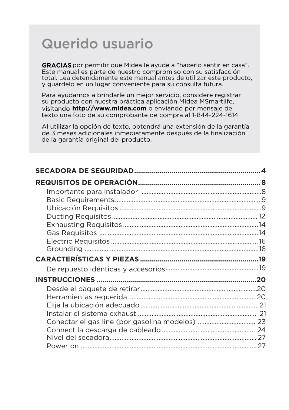 Querido usuario | MIDEA Dryer MLE45N1BWW User Manual | Page 52 / 102