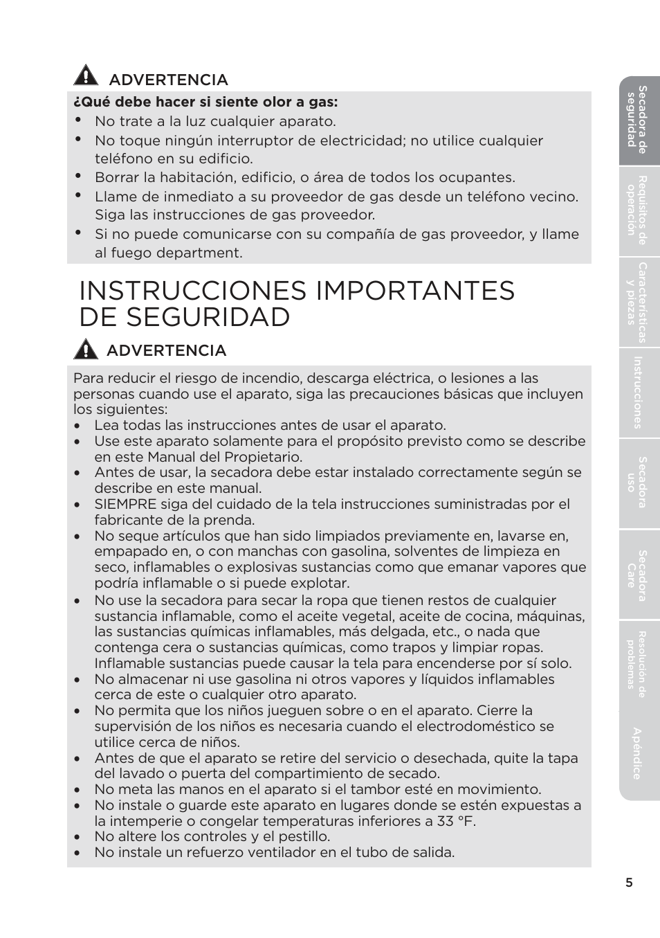 Instrucciones importantes de seguridad | MIDEA Dryer MLE45N1BWW User Manual | Page 55 / 102