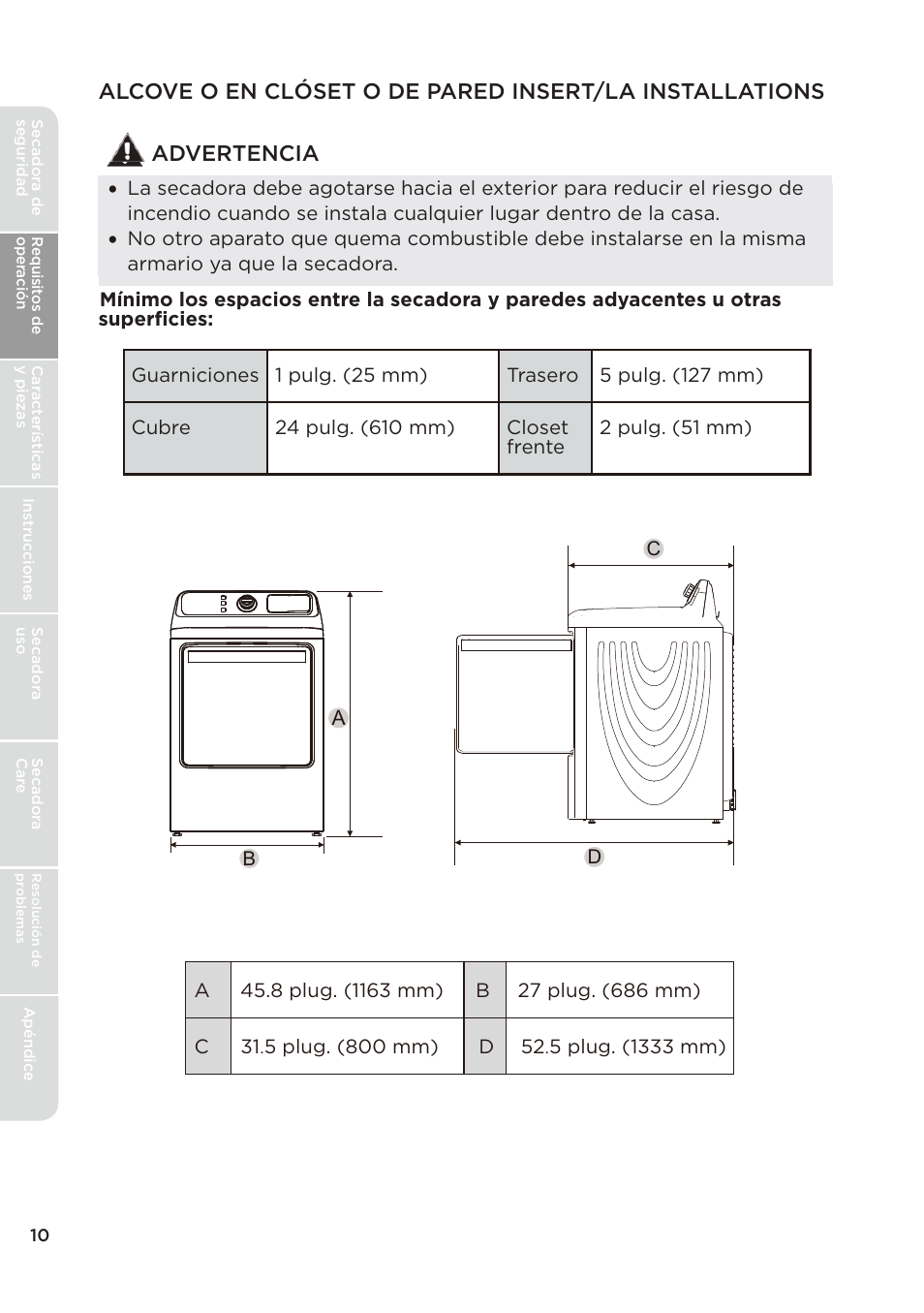 Advertencia | MIDEA Dryer MLE45N1BWW User Manual | Page 60 / 102