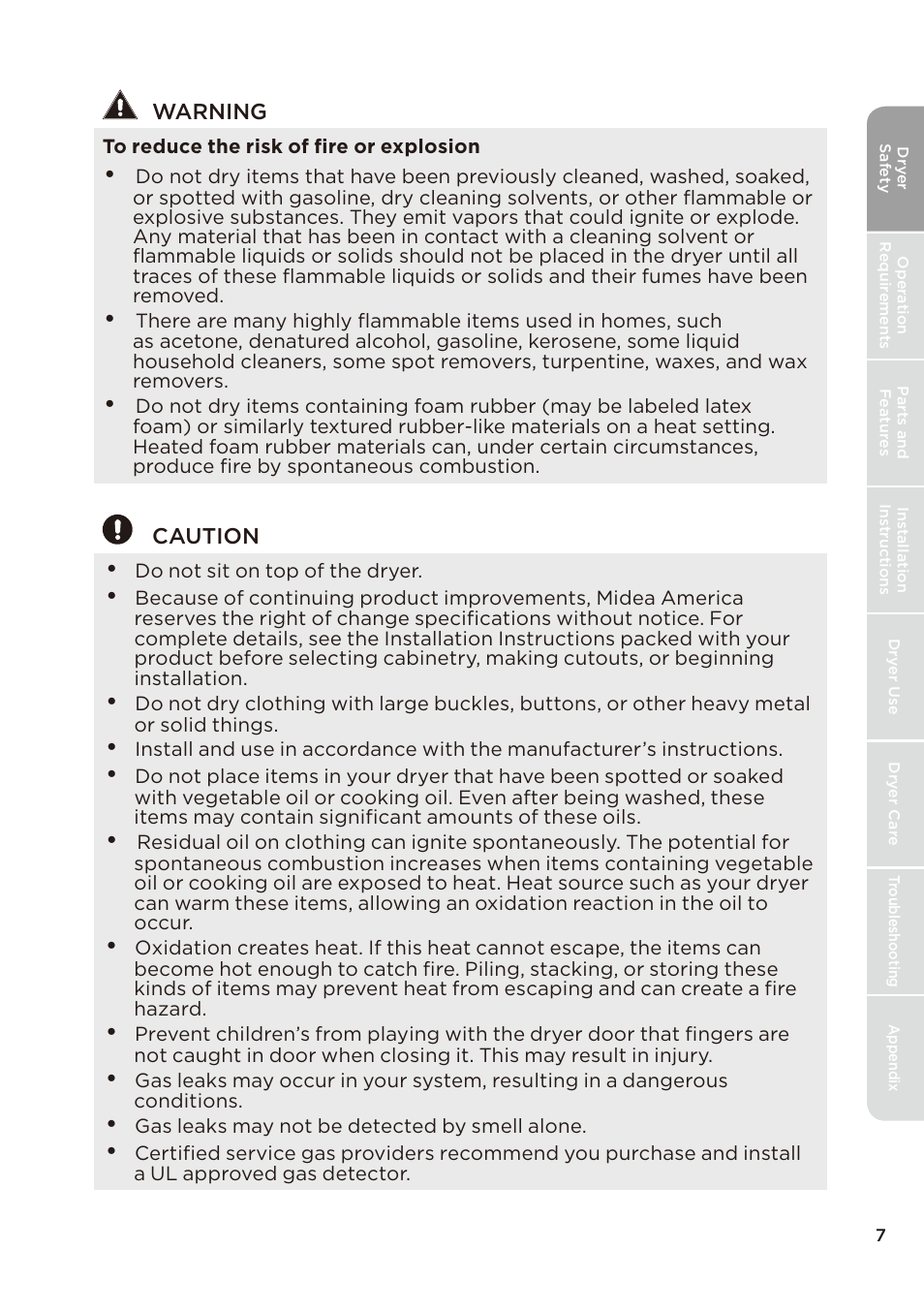 MIDEA Dryer MLE45N1BWW User Manual | Page 7 / 102