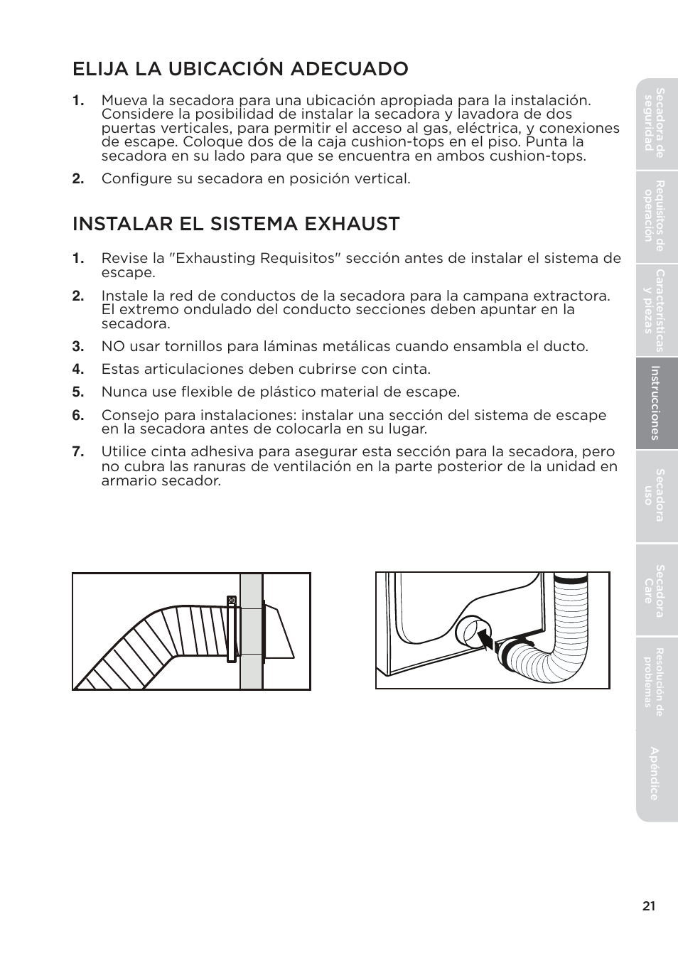 Elija la ubicación adecuado, Instalar el sistema exhaust | MIDEA Dryer MLE45N1BWW User Manual | Page 71 / 102