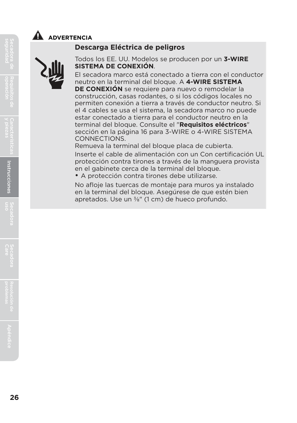 Descarga eléctrica de peligros | MIDEA Dryer MLE45N1BWW User Manual | Page 76 / 102