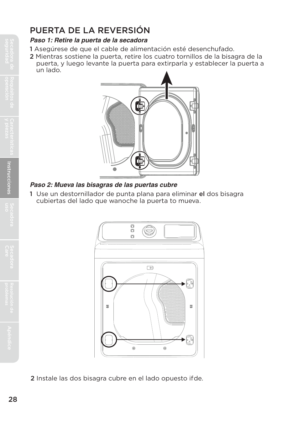 Puerta de la reversi ó n | MIDEA Dryer MLE45N1BWW User Manual | Page 78 / 102