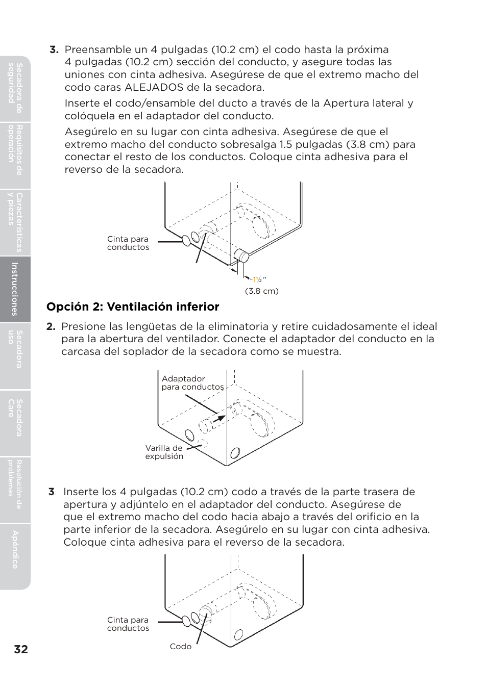 Opción 2: ventilación inferior | MIDEA Dryer MLE45N1BWW User Manual | Page 82 / 102