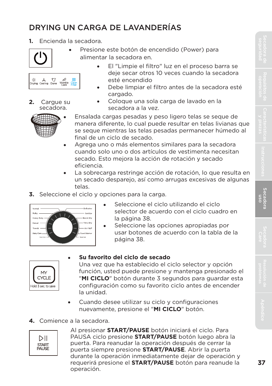 Drying un carga de lavander í as | MIDEA Dryer MLE45N1BWW User Manual | Page 87 / 102