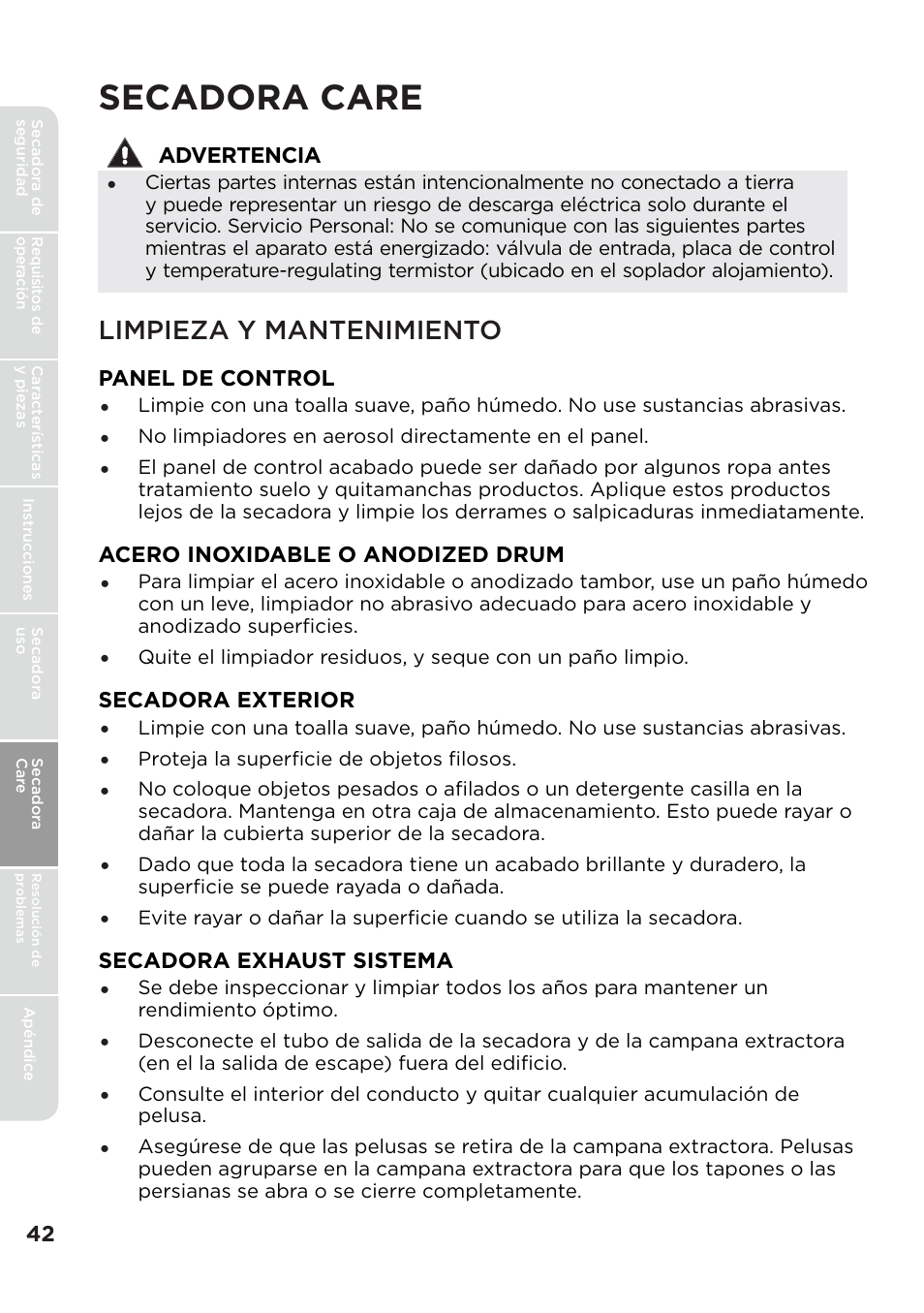 Secadora care, Limpieza y mantenimiento | MIDEA Dryer MLE45N1BWW User Manual | Page 92 / 102